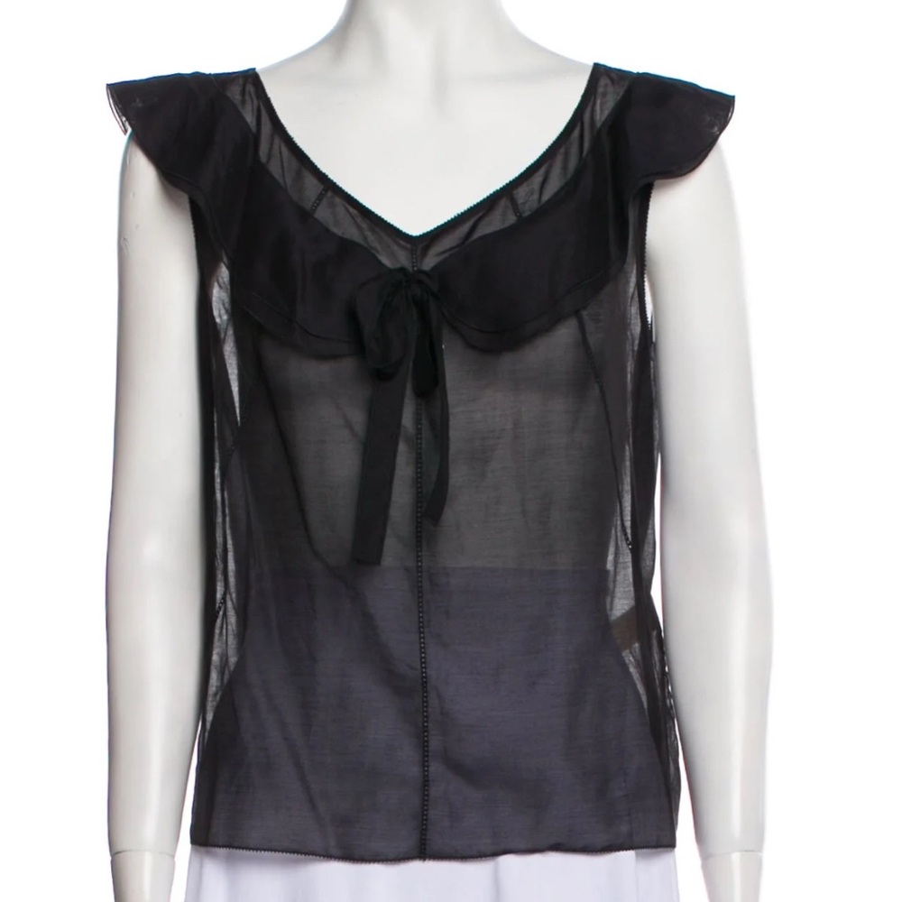 Louis Vuitton Black Sheer sleeveless Ruffle Top - Excellent XS/36 - Picture 3 of 16